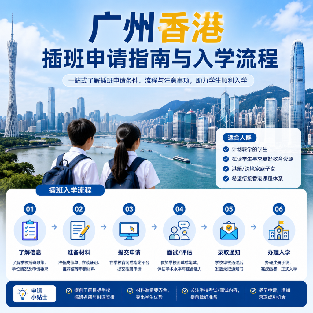 广州香港插班申请指南和入学流程示意图,帮助学生顺利入学