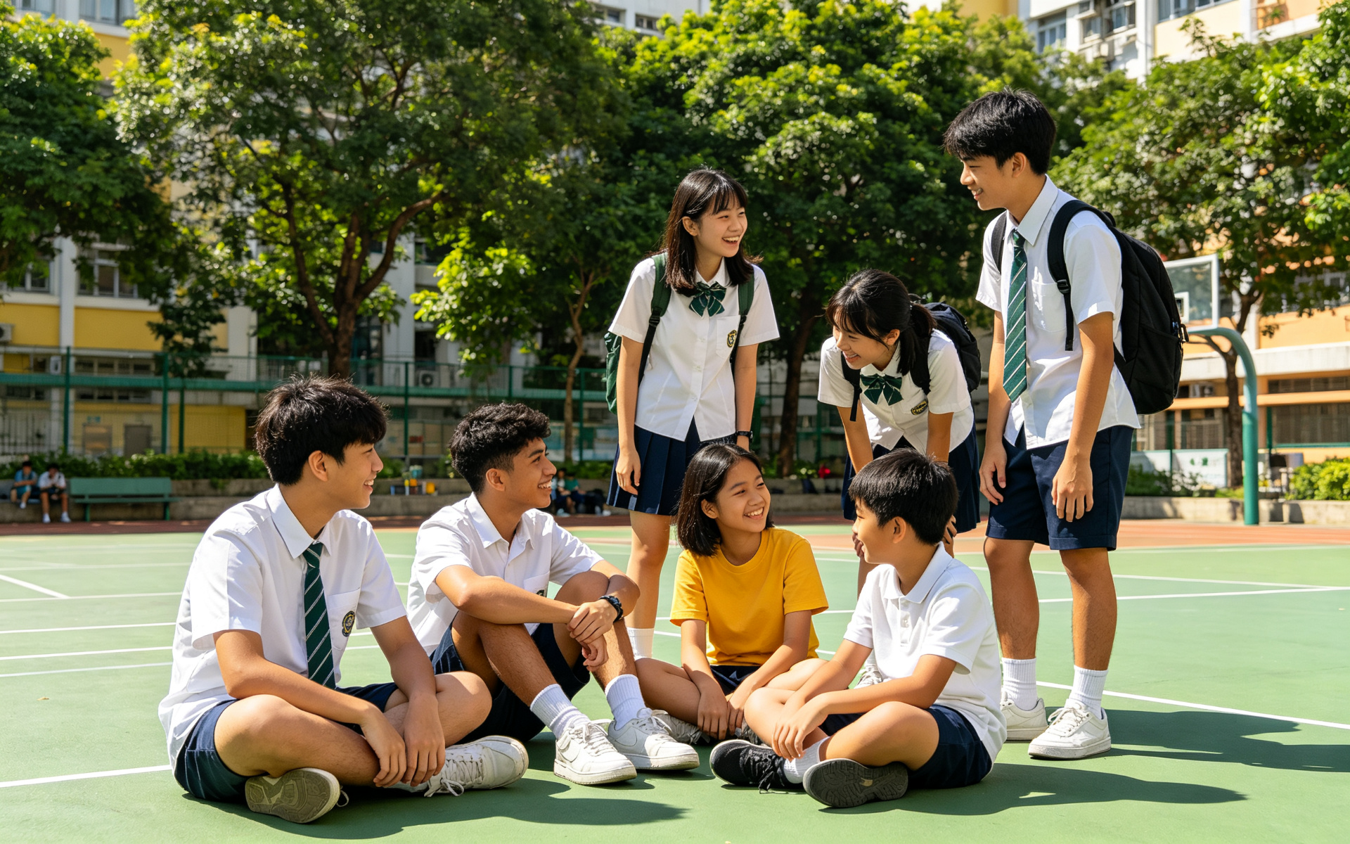 香港校园新来港学童和本地学生一起