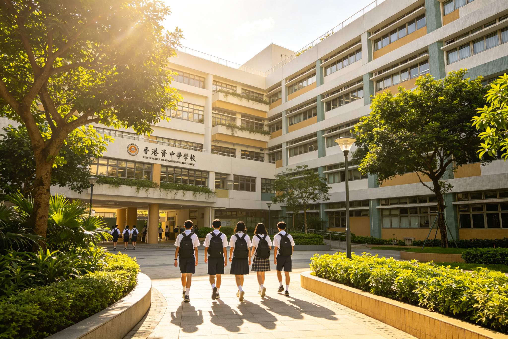 香港直资中学校园 学生走向教学楼